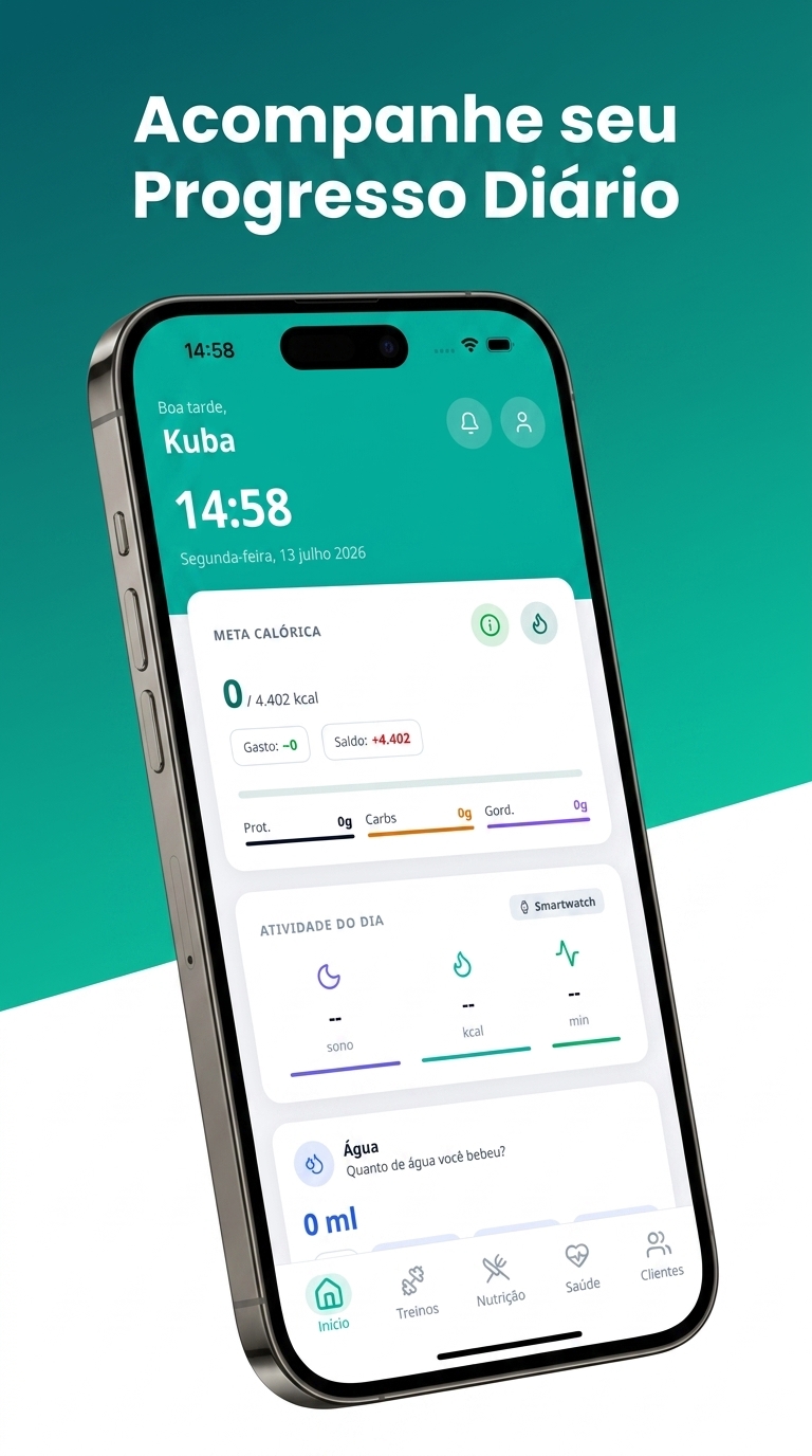 Tela inicial do app WellUp com meta calórica e atividade do dia